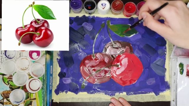 Смешанная техника?  #вишня #рисуемгуашью #какрисоватьгуашью #? #гуашь #видеоурок #смешаннаятехника