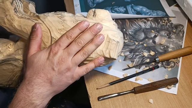 Резная скульптура льва часть 2