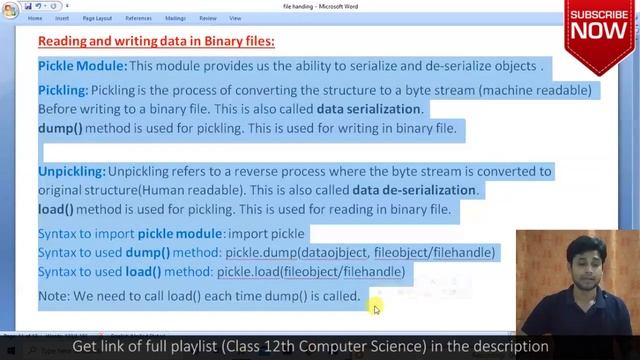 Working With Binary Files | File handling in python | Class 12 Computer science with python