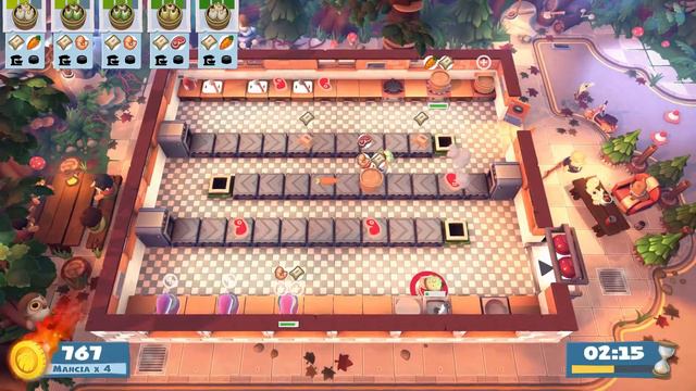 Overcooked 2. Campfire Cook Off Kevin 3  2 players online coop 4 stars  Score: 1779