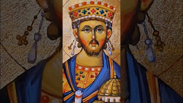 BYZANTINE ART, Saint Justinian the Emperor (icon painting, religious christian orthodox artistry)