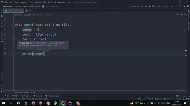 Python Program to Count Capital from a txt File