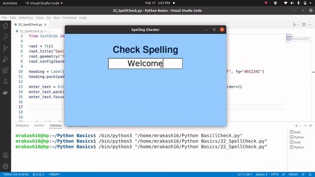 Spelling Checker App with Python GUI using TextBlob API | Tkinter Project