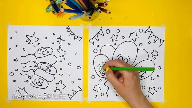 КАК легко НАРИСОВАТЬ красивые ВОЗДУШНЫЕ ШАРЫ. Рисуем ОТКРЫТКУ. смотреть онлайн