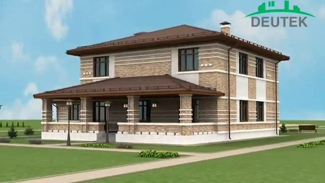 Проект двухэтажного дома из газобетонных блоков с террасой - DTV100279