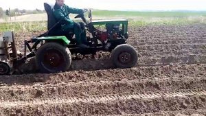 Минитрактор из мотоблока с самодельной картофелесожалкой