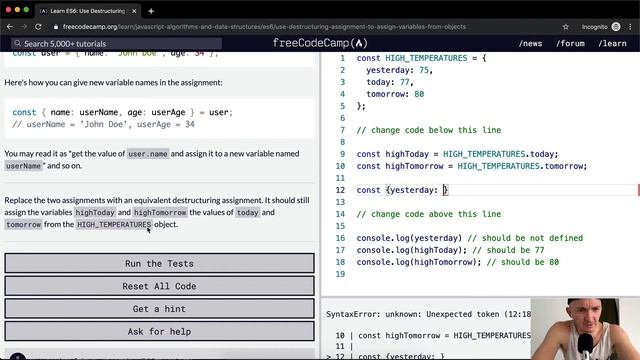 ES6 - Use Destructuring Assignment to Assign Variables from Objects - Free Code Camp