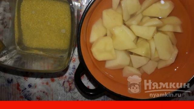 Soup with millet and egg in chicken broth