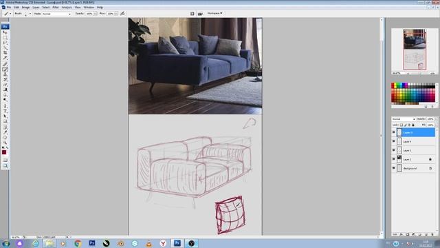 Использование простых форм в рисовании объектов интерьера, часть 3. смотреть онлайн