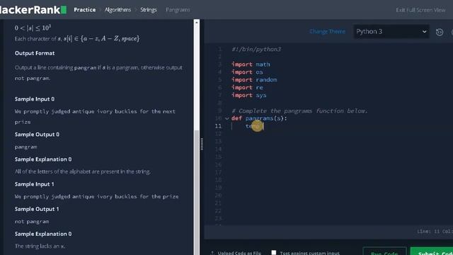 85 - Pangrams | Strings | Hackerrank Solution | Python
