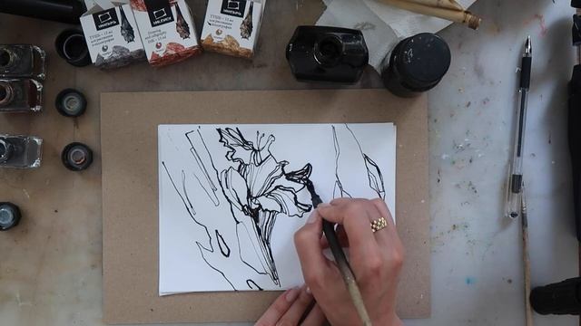 ОнлайнСкетч № 42 Золотая тушь? Нужна ли? Обзор туши Малевичь  Процесс рисования смотреть онлайн