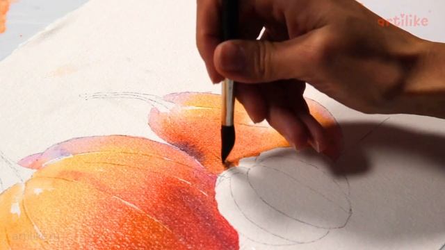 Как нарисовать тыквы | Рисуем тыквы акварелью | Акварель для начинающих | Школа рисования Артилайк