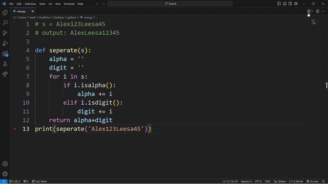 #How to seperate alphabets and digits from a given string python#logicalprogramming #python#python3