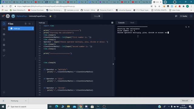 Python calculator | hosted on repl.it | Made with pycharm