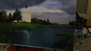 Игорь Сахаров, русский пейзаж с церковью маслом