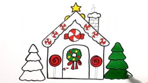 Как нарисовать заснеженный Домик Деда Мороза на Новый Год 2020-2021 и Рождество | Рисунки Юльки.