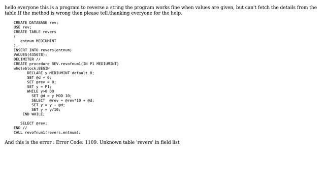 Databases: Error Code: 1109. Unknown table 'revers' in field list смотреть онлайн