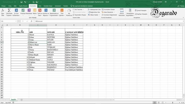 Excel Eğitim Dersleri 10 - Excelde Satır ve Sütun Genişliği - Yüksekliği Ayarlama