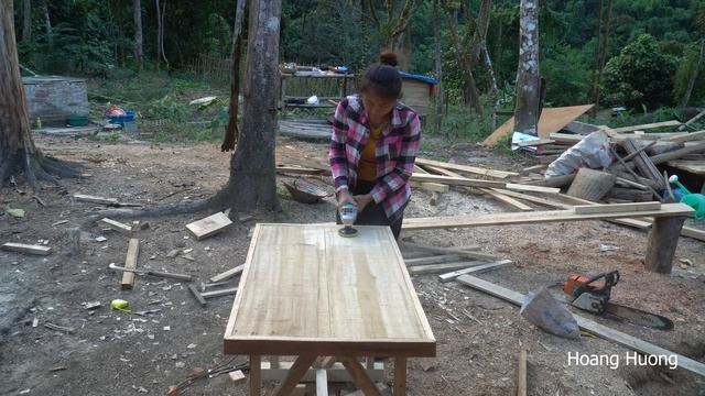 Building a Wooden House (CABIN), Make a table and chairs set for the porch | Hoang Huong смотреть онлайн