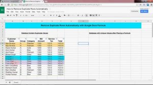 Remove Duplicate Value Rows Automatically in Google Docs Excel Sheet