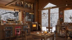 Снежная буря в уютной кофейне Атмосфера с расслабляющим джазовым фортепиано для работы, учебы