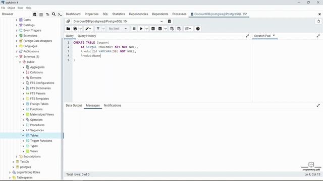 47. Creating a Discount Database and Coupon Table in PostgreSQL for Discount.API Microservice
