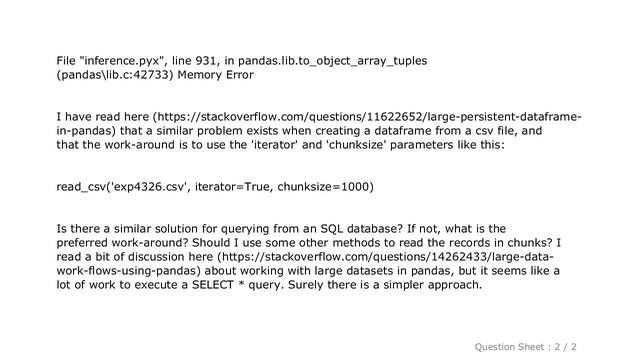 Pandas : How to create a large pandas dataframe from an sql query without running out of memory? смотреть онлайн