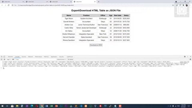 How to Export HTML Table into JSON file in Javascript смотреть онлайн