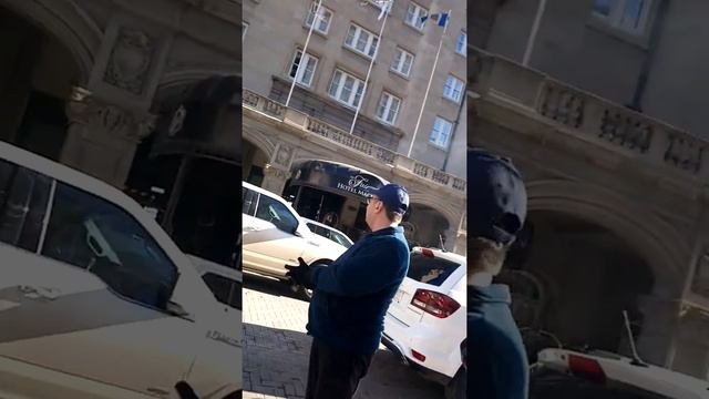 Joe Pavelski hops into a truck before the game in Edmonton