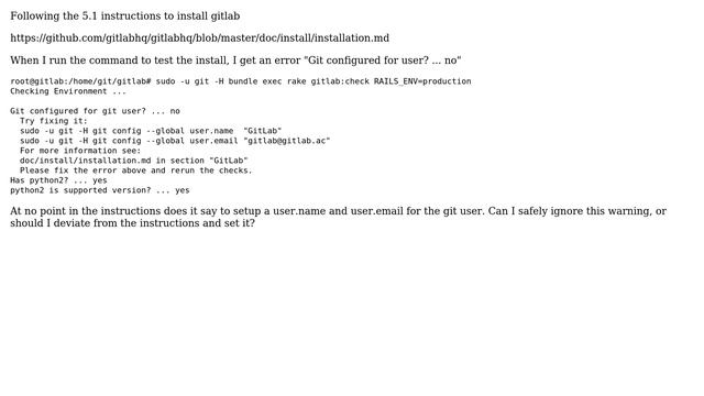 Gitlab setup, rake fails because no --global user.name смотреть онлайн
