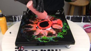 (038) Airbrushed Flower No 3 in Orange ~ Acrylic Pouring Fluid Art