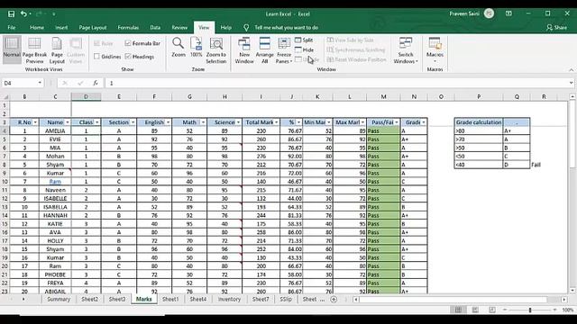 23  Learn excel - how to work in excel by looking file content in multiple window view