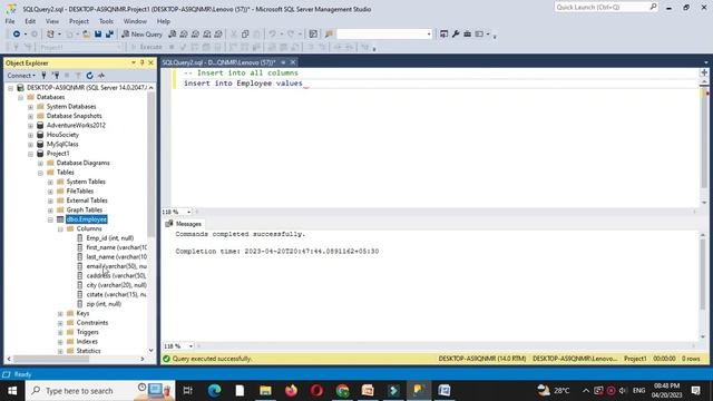 Insert Into Statement In MS SQL Server
