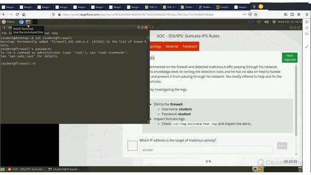 Setting up Suricata and creating rules to block malicious traffic.