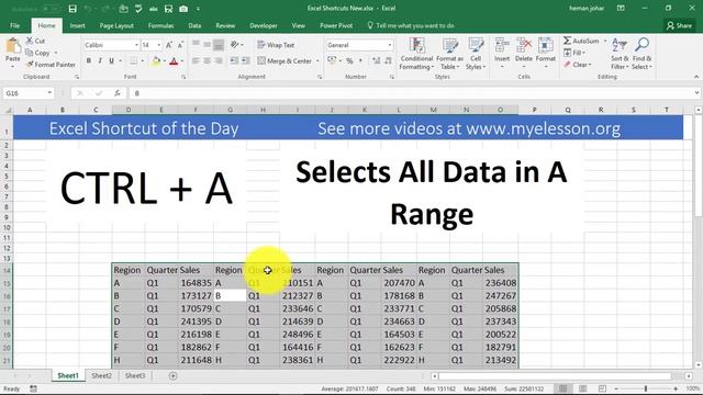 Excel Shortcut To Select All Data - Ctrl A