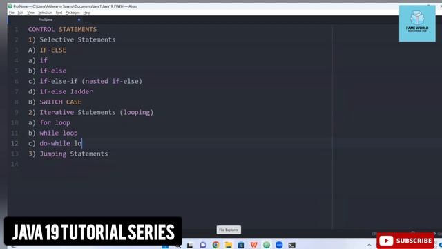 #16 - Java 19 Series | Control Statements Introduction @FAMEWORLDEDUCATIONALHUB