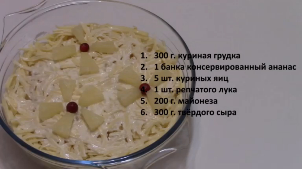 Салат с курицей и ананасами калорийность