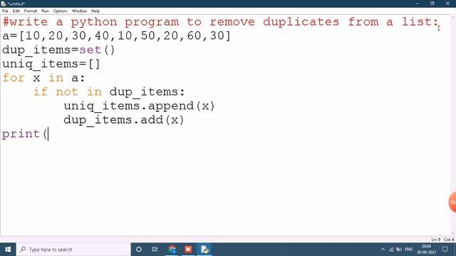 write a python program to remove duplicates from a list