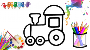 Как нарисовать милый паровозик. Мультик раскраска для детей. Учимся рисовать простые рисунки