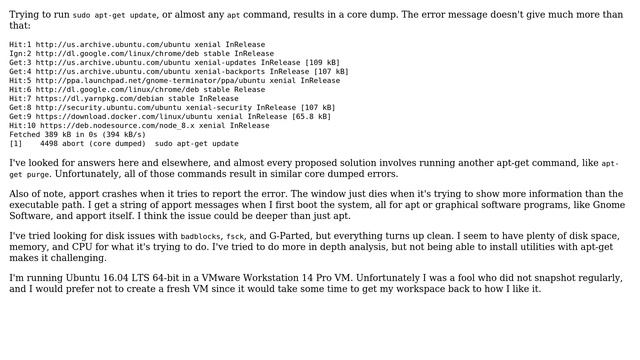 Ubuntu: All apt-get commands core dump смотреть онлайн