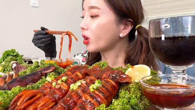 [Mukbang ASMR] 싱싱한? 활 오징어 ? 요리 삼종세트! Spicy Squid & Squid Sashimi & Steamed Squid Eatingshow Ssoyoun