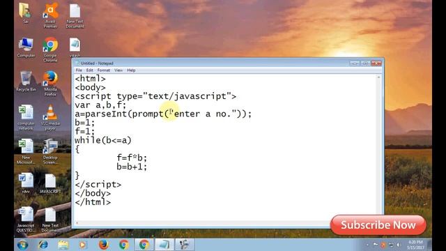 find factorial of given number using HTML/Javascript