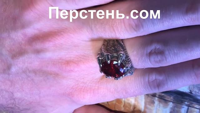 Мужское кольцо печатка перстень с красным камнем гранат, серебро 925 пробы смотреть онлайн