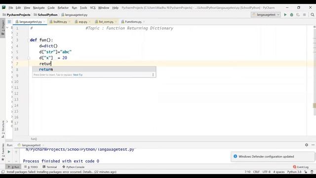 function returning dictionary