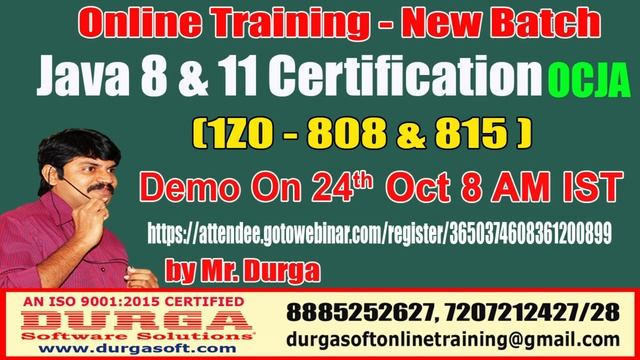 Java Certification 8 & 11 OCJA (1Z0 - 808 & 815 ) Online Training On 24th Oct @ 8AM смотреть онлайн