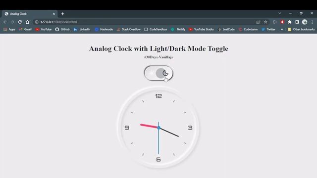 Analog Clock  | 30 Projects in 30 Days with Vanilla JS | HTML, CSS, Javascript