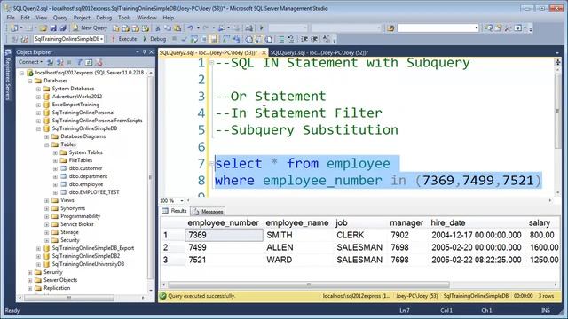 How to use the SQL In Statement with Subquery - SQL Training Online - Quick Tips Ep40