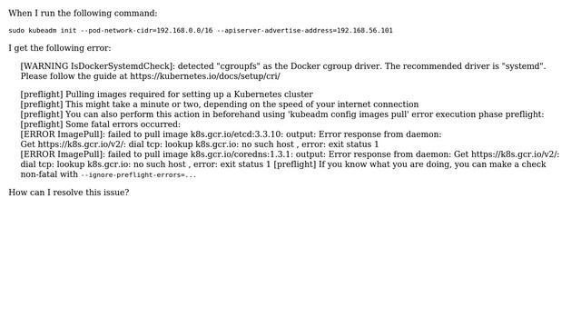 kubeadm init command gives error смотреть онлайн