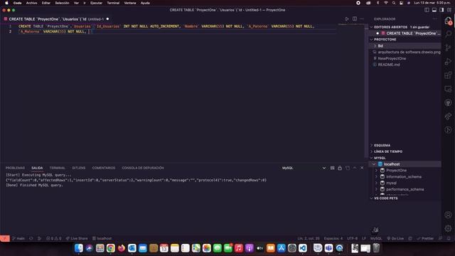 Crear base de datos y tabla desde VisualCode con Mysql