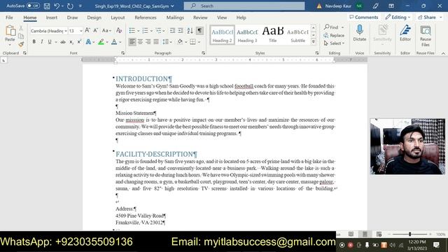 Exp19_Word_Ch02_CAP_Sams_Gym | Word Chapter 2 Capstone - Sam's Gym | Sam's Gym